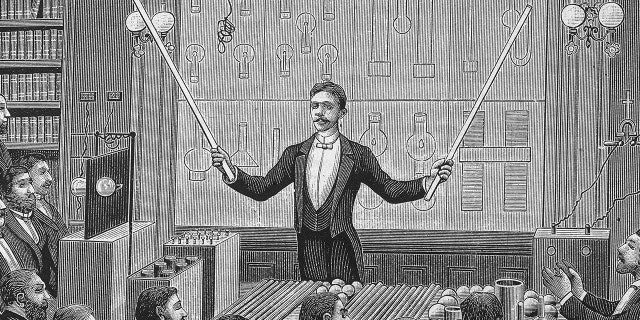 engraving of Nikola Tesla