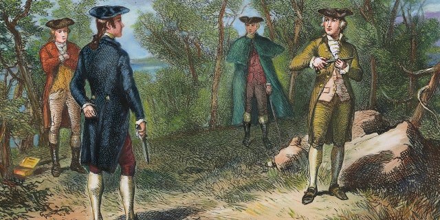 colored engraving of Hamilton/Burr duel