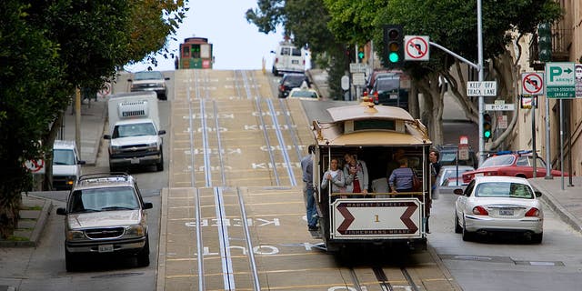 trolley on hilly San Francisco street