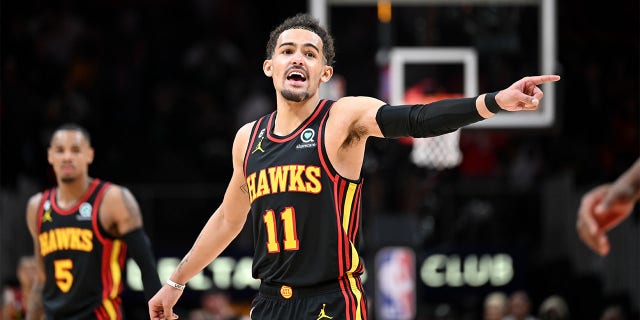 Trae Young plays against the Celtics in the playoffs