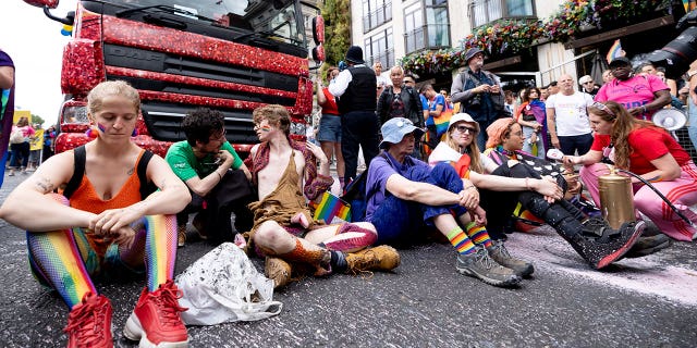 Just Stop Oil protesters at London Pride march