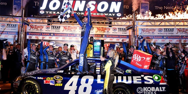 Jimmie Johnson celebrates