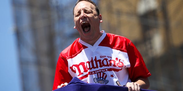 Joey Chestnut celebrates