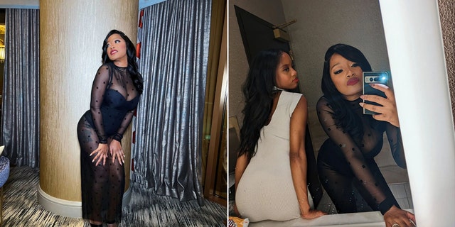 side by side of Keke Palmer posing solo and Keke posing with a friend