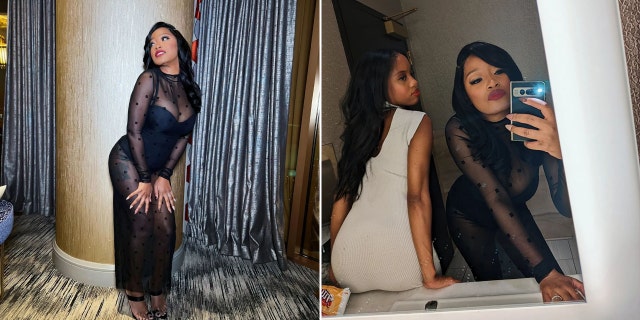 side by side of Keke Palmer posing solo and Keke posing with a friend