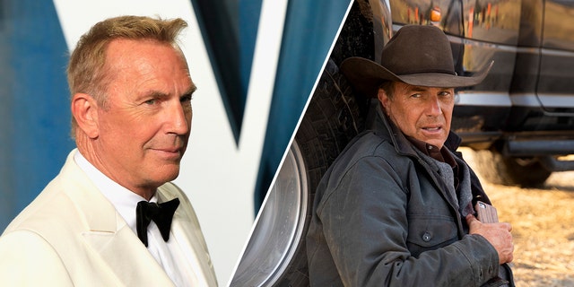 side by side Kevin Costner red carpet and Kevin Costner Yellowstone