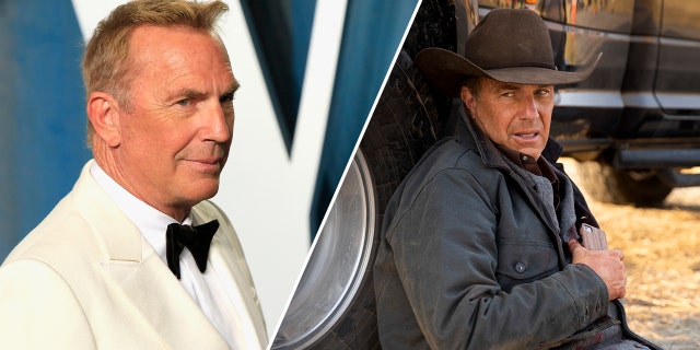 side by side Kevin Costner red carpet and Kevin Costner Yellowstone