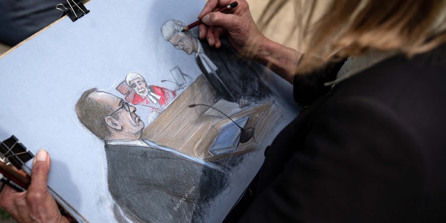 A court sketch of Kevin Spacey