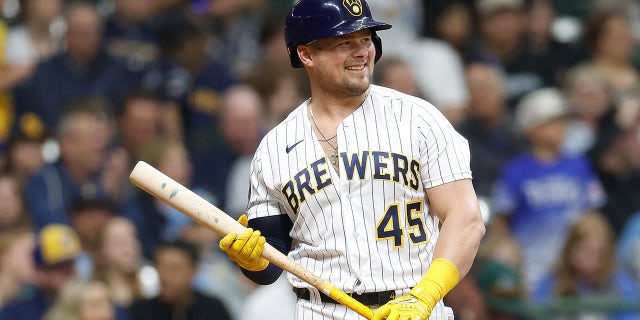 Luke Voit smiles on field