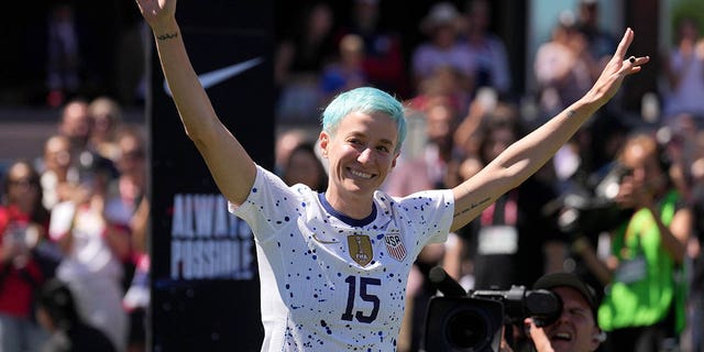 Megan Rapinoe introduced before a friendly match in July 2023