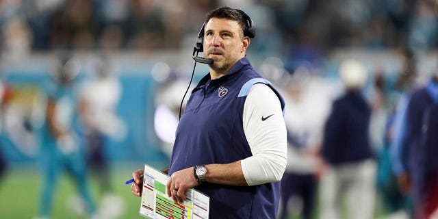 Mike Vrabel looks on