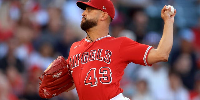 Patrick Sandoval throws pitch