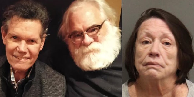 Randy Travis poses with Thom Robert in left photo, right, a booking photo of Christine Roberts