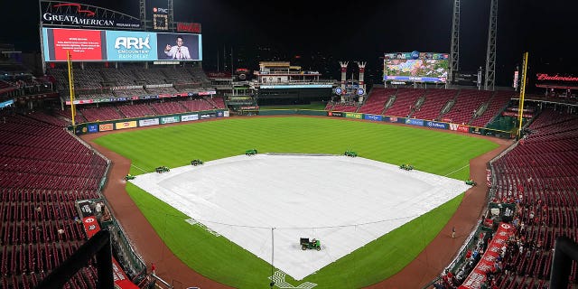 A view of the tarp on the field