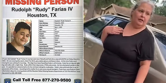 Missing person poster, left, Farias' mother, right
