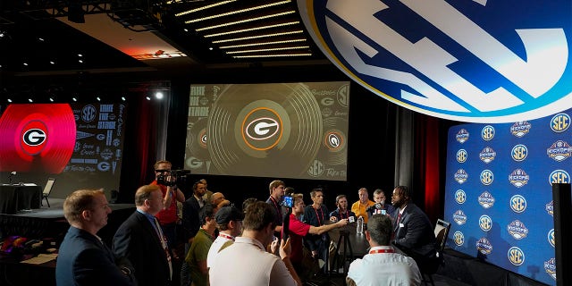 A preview shot of an interview at SEC Media Day