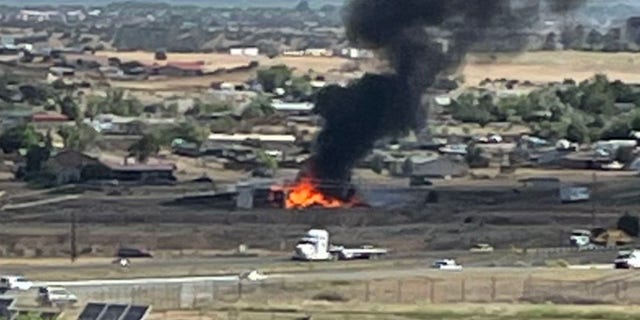 Area on fire after Santa Fe New Mexico plane crash