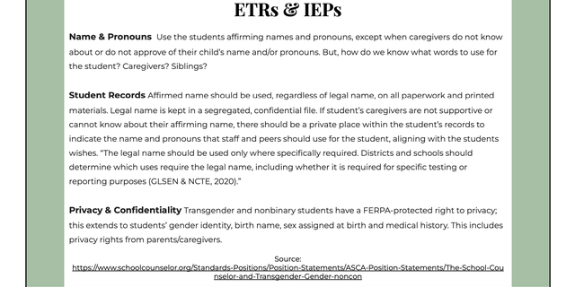 Materials from a training hosted by Columbus City Schools about using a student's preferred name