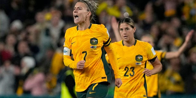 Steph Catley celebrates
