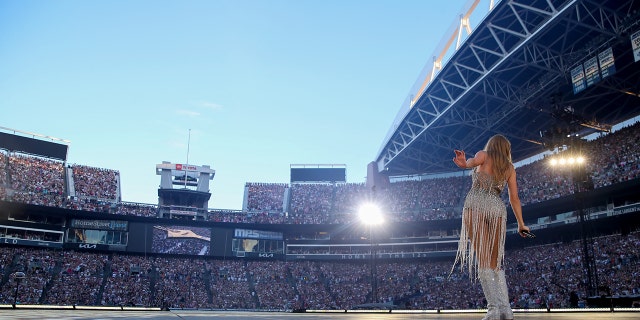 Taylor Swift on stage in Seattle