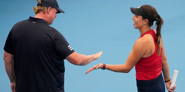 Jessica Pegula is congratulated by David Witt