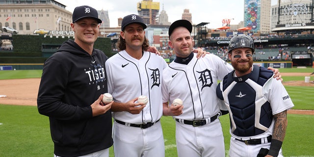 Detroit Tigers celebrate their combined no hitter