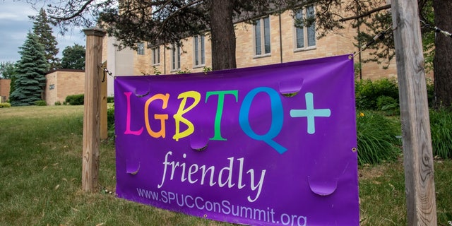 LGBTQ sign on the lawn of St. Paul's United Church of Christ