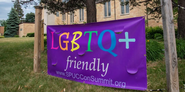 LGBTQ sign on the lawn of St. Paul's United Church of Christ