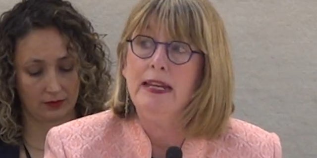 UN expert Fionnuala Ní Aoláin addressing the UN's Human Rights Council in March 2023