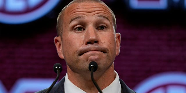 Zach Arnett speaks during SEC Media Day.