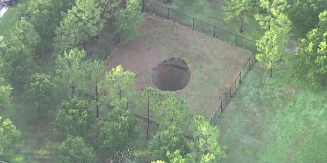 An aerial view of the Seffner sinkhole