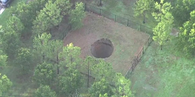 An aerial view of the Seffner sinkhole