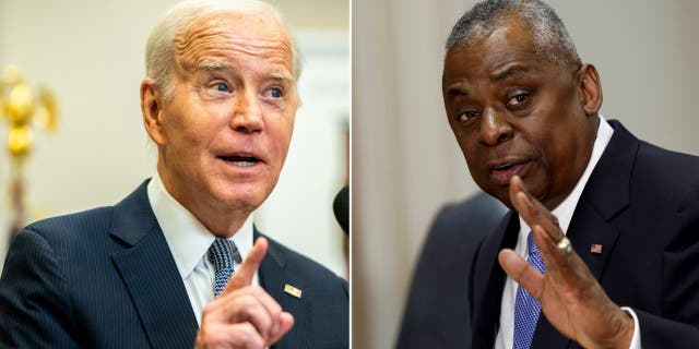 President Biden, left and Defense Sec. Lloyd Austin, right