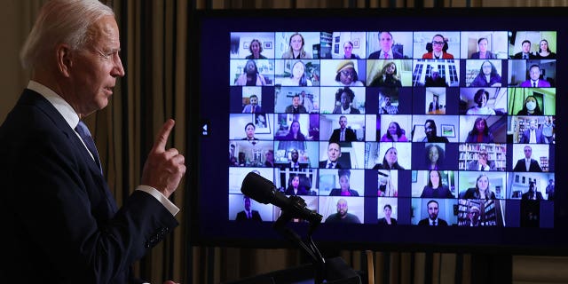 Biden speaks to presidential appointees via a virtual conference