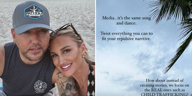 Brittany Aldean smiles on the sand with Jason Aldean