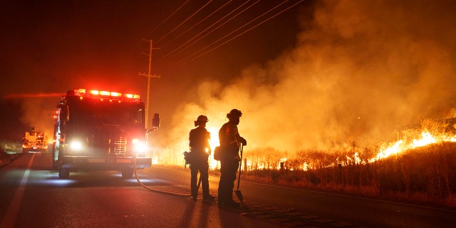 firefighters near flames