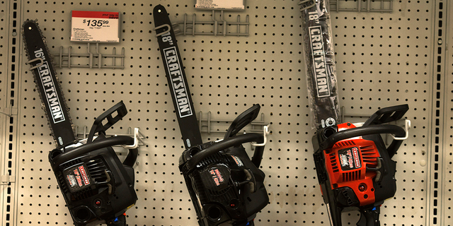 Chainsaws on display
