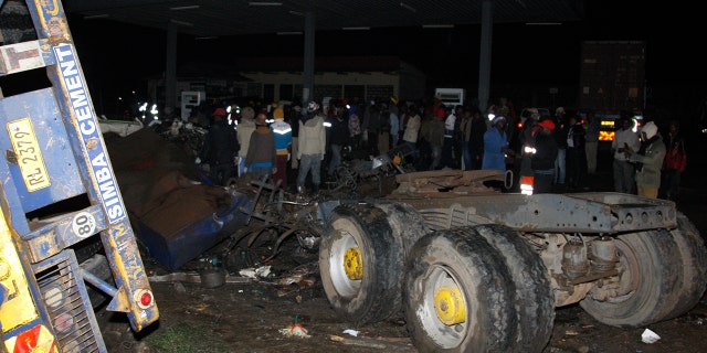 A view of the wreckage from an accident that killed at least 51 people in Kenya