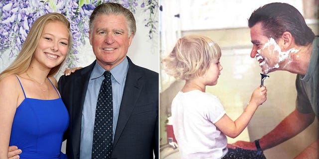 treat williams with daughter ellie on red carpet/ ellie as a child shaving treats face