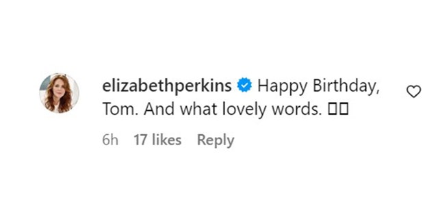 Elizabethj Perkins happy birthday comment to Tom Hanks