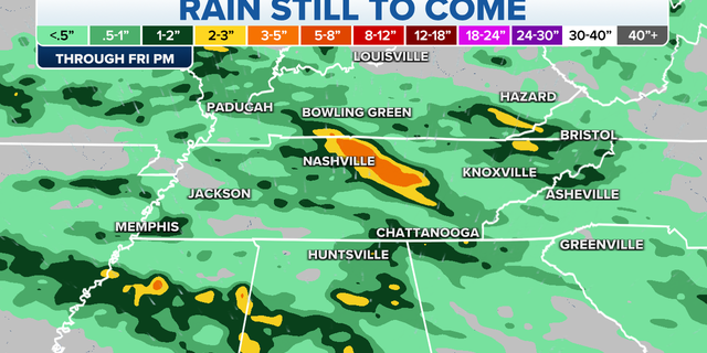 Rain forecast in the mid-South