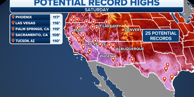 Potential record high temperatures in the western U.S.