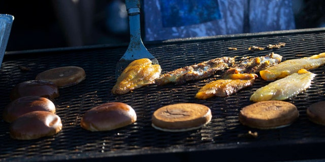 Food being cooked on a grill