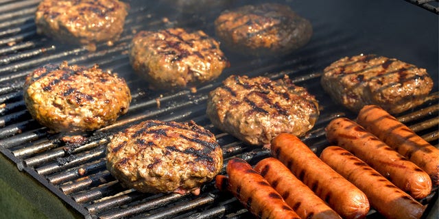 hamburgers and hot dogs on the grill
