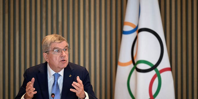 IOC President Thomas Bach speaks during a board meeting