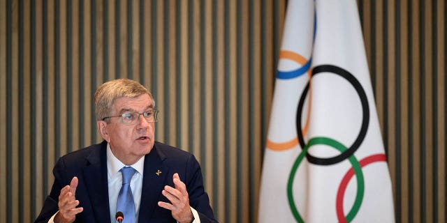 IOC president Thomas Bach speaks during a board meeting