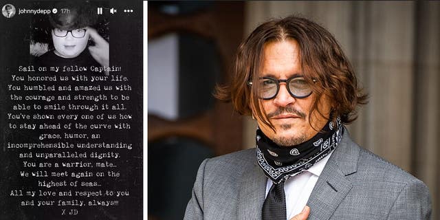 A split of Johnny Depp's tribute and a photo of him with his hand over his heart