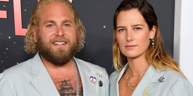Jonah Hill and ex Sarah Brady wear matching blue suits to premiere