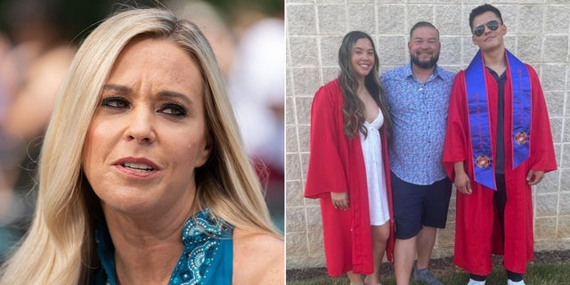 A split image of Kate Gosselin with Hannah, Jon and Collin Gosselin