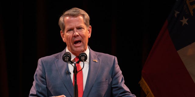 Republican Gov. Brian Kemp speaks on Nov. 8, 2022, in Atlanta, Georgia. Kemp named longtime agent Chris Hosey to lead the Georgia Bureau of Investigation.